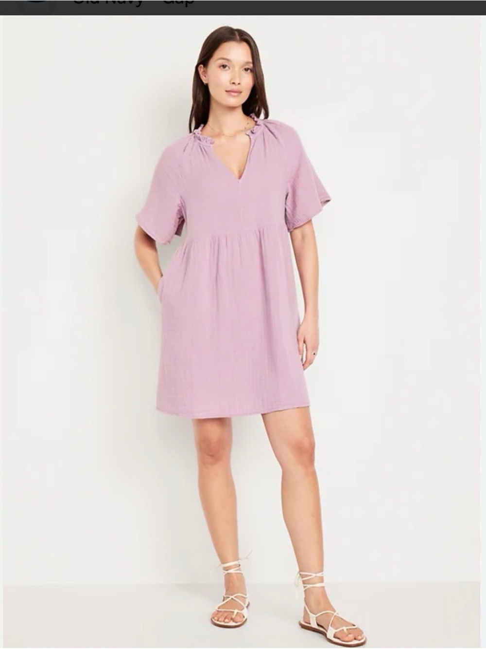 Old Navy Double-Weave Cotton Ruffle Split Neck Mini Dress NWT Dusty Rose Large